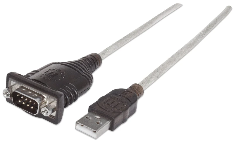 Image of Manhattan Manhattan USB-A to Serial Converter cable 45cm Male to Male Serial/RS232/COM/DB9 FTDI FT232RL Chip Equivalent to ICUSB2321F Black/Silver cab