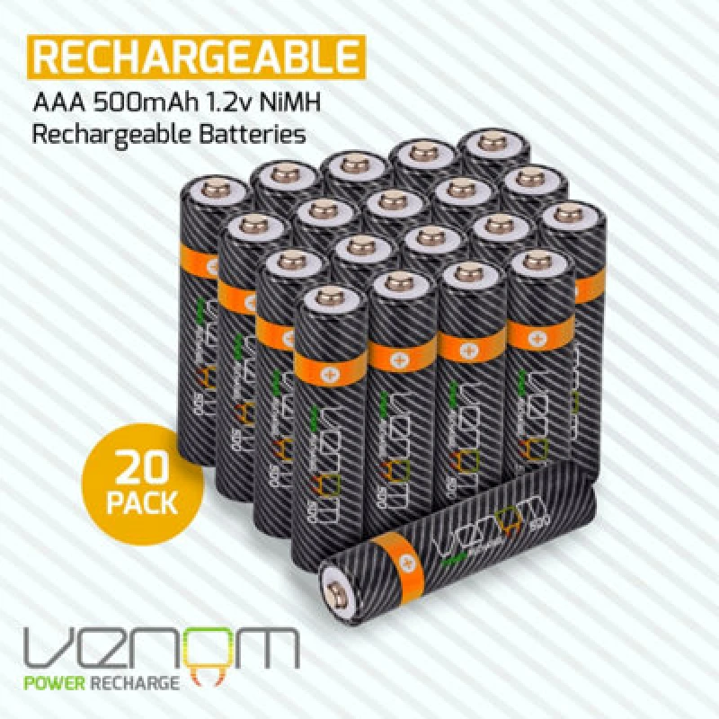 Image of Venom Rechargeable AAA Batteries (20-Pack) Black unisex