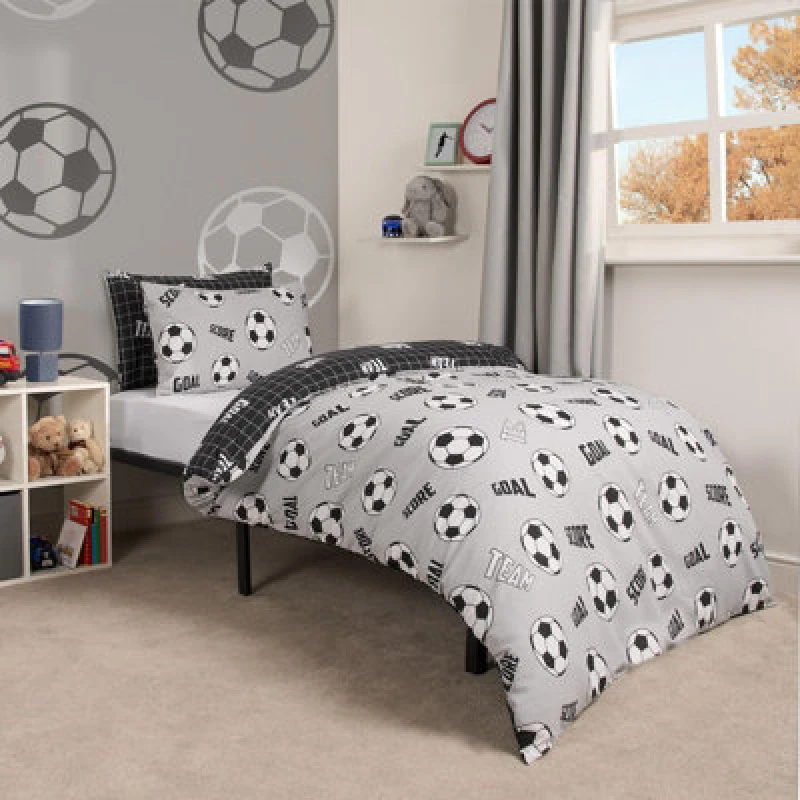 Image of OHS OHS Football Duvet Cover Set Reversible Kids Bedding Quilt Pillowcase in Grey Size: Single Grey Single Unisex 5027434171354
