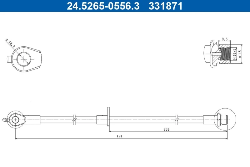 Image of ATE 24.5265-0556.3 Brake Hose without banjo bolt Brake Hose (83)