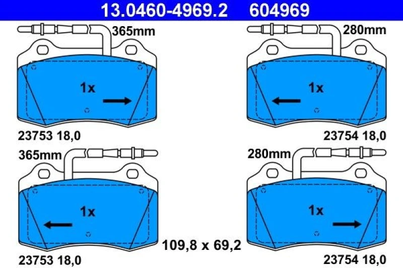 Image of ATE 13.0460-4969.2 Brake pad set incl. wear warning contact Brake Pad Set,disc brake (402)