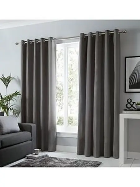 image of Fusion Sorbonne Lined Eyelet Curtains Blush NUW9M Unisex width: 229x229cm(90x90inches)