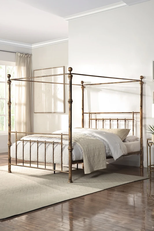 Image of SLUMBERWORX Welwyn Vintage Victorian 4 Poster Antique Brass Metal Bed Frame King FUR-BED-WEL-BRA-KNG