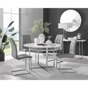 Image of Furniturebox Adley White High Gloss 120cm Storage Dining Table & 4 Grey Murano Silver Leg Faux Leather Chairs