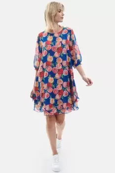 Image of Rose Print Wave Hem Dress