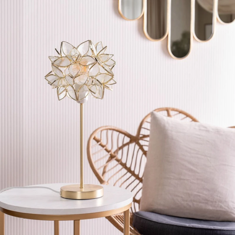Image of ValueLights Reine Gold Stem Table Lamp with Glass Flower Pendant Clear