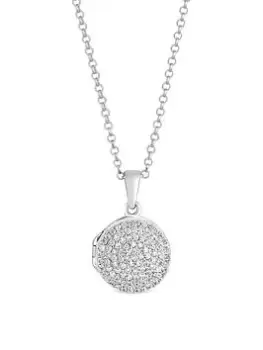 image of Simply Silver Sterling Silver 925 Cubic Zirconia Mini Pave Locket Necklace, One Colour, Women