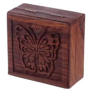 image of Sheesham Wood Butterfly Trinket Box