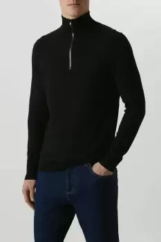 Image of Mens Premium Black Knitted Tech Funnel 1/4 Zip Jumper