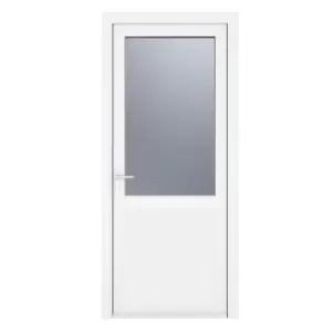 Image of Crystal uPVC Obscure Single Door Half Glass Half Panel Right Hand Open 840mm x 2090mm Obscure Glazing - White