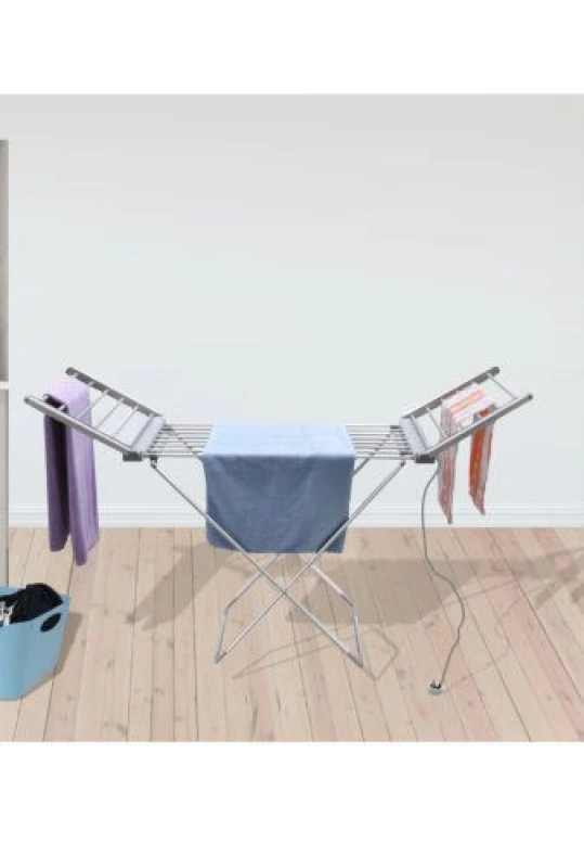 Image of Groundlevel Winged heated electric winged clothes airer with cover in Silver Silver Unisex