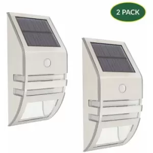 image of GardenKraft 11279 Solar Powered Security Lights / Pack of 2 / Motion Sensored 'Auto On' Light / 5V Solar Panel / Weatherproof Stainless-Steel