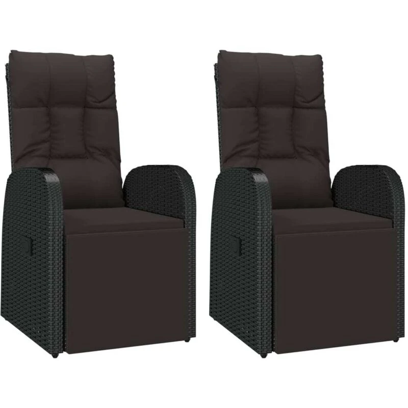Image of VIDAXL Reclining Garden Chairs with Cushions 2 pcs Black Poly Rattan Vidaxl 8720845671105