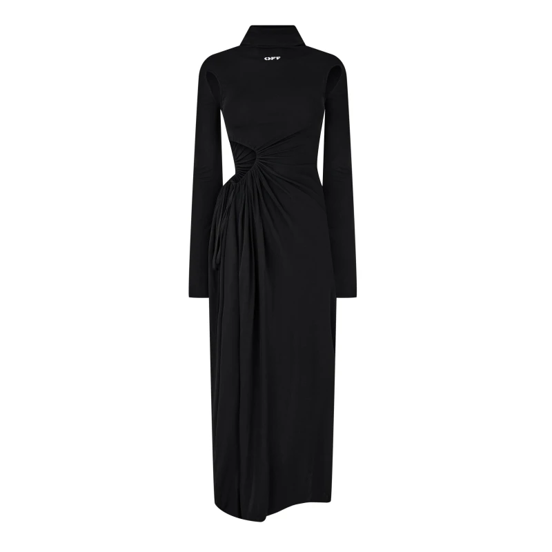 Image of Off White Womens Stamp Ruched Layered Maxi Dress Black White female 4 (36)