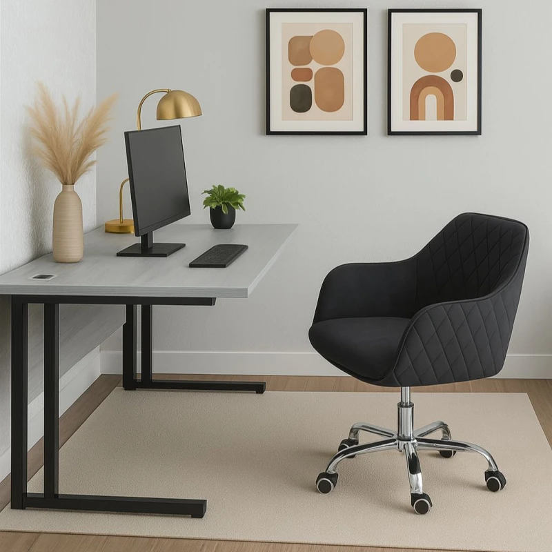 Image of KOSY KOALA KOSY KOALA Grey Office Desk Set with Black Velvet Upholstered Chair Wooden Room Furniture Grey One Size Unisex 5061055341628