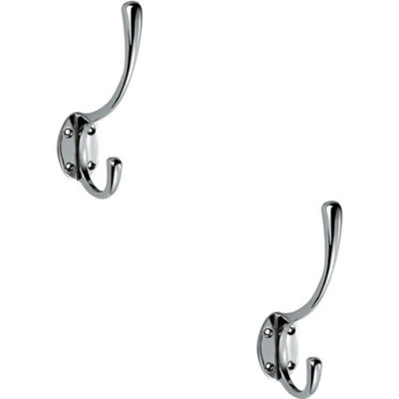 Image of Loops 2x Victorian Hat & Coat Hook on Oval Backplate 64mm Projection Polished Chrome Multi