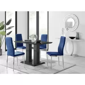 Image of Furniturebox UK - Furniturebox Imperia 4 High Gloss Black Modern Dining Table and 4 Navy Milan Faux Leather Dining Chairs With Silver Legs Diamond