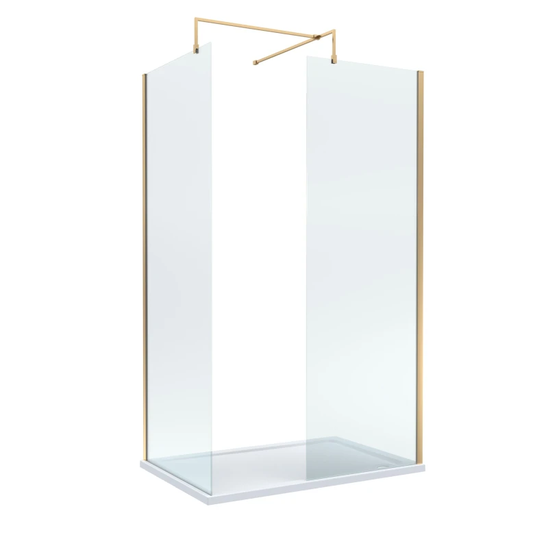 Image of Balterley 8mm Glass Wetroom Screens Brushed Brass Profile and Tray 1200 x 800mm White