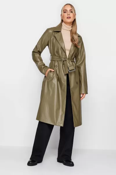 image of Tall Faux Leather Trench Coat