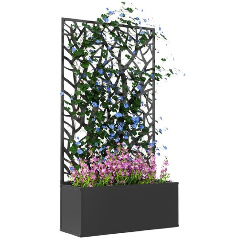 Image of Outsunny Metal Raised Garden Bed with Trellis - Outdoor Elevated Planter Box - Tree TJ Hughes 5063603041516