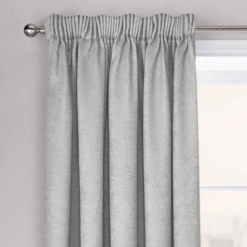 Image of Velosso Westwood Dimout Pencil Pleat Curtains in Silver Size: 117cm width x 183cm drop Silver Unisex 117cm width x 183cm drop