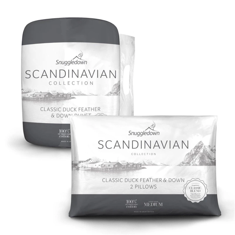 Image of Snuggledown Snuggledown Scandinavian Duck Feather & Down 10.5 Tog Duvet With 2 Pillows in White Size: Double White Double Unisex 5060543867374