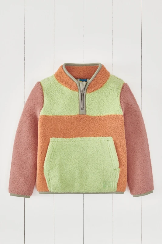 Image of Grass & Air Borg Quarter Zip Jumper in Orange Size: 3-4 Years Orange Unisex 3-4 Years
