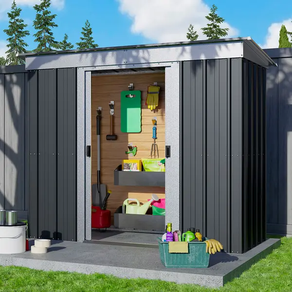 Image of 6' x 4' Yardmaster Castleton Anthracite Pent Metal Shed (1.98m x 1.19m)