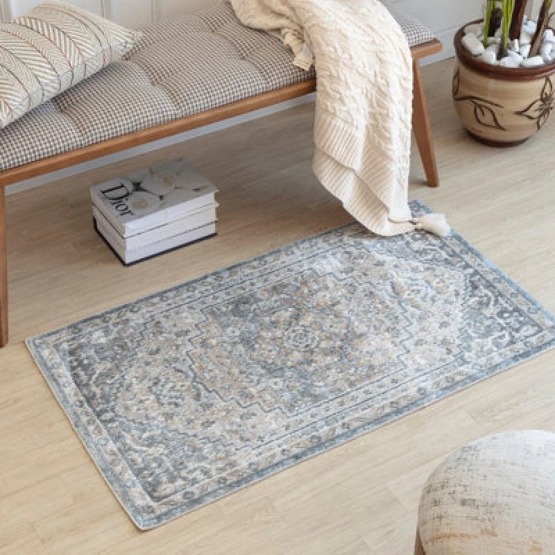 Image of Livabliss Machine Washable Oriental Boho Navy Blue Jennifer Area Rug 66 X 115cm - Easy Care, Non Shedding, Ideal For Living Room & Bedroom