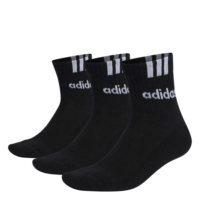 Image of adidas Linear 3 Stripe Cushioned Half Crew Sock - Black 4 -8
