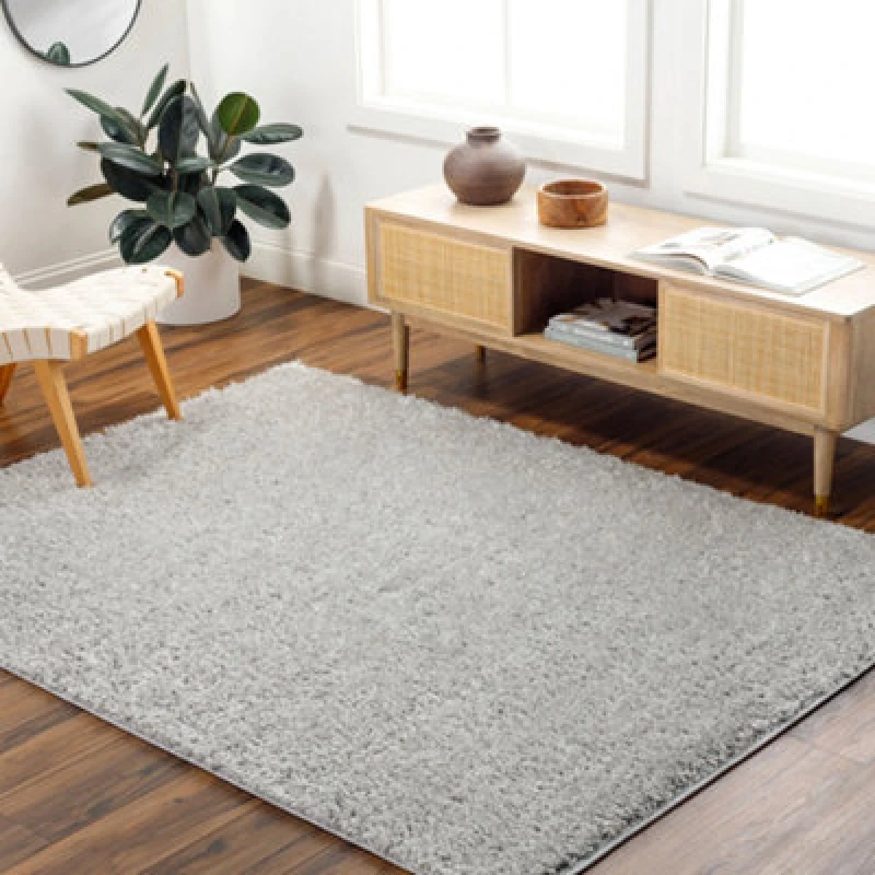 Image of Livabliss Shaggy Solid Color Plush Pile Light Grey Soso Area Rug 200 X 275cm - Easy Care, Non Shedding, Ideal For Living Room & Bedroom