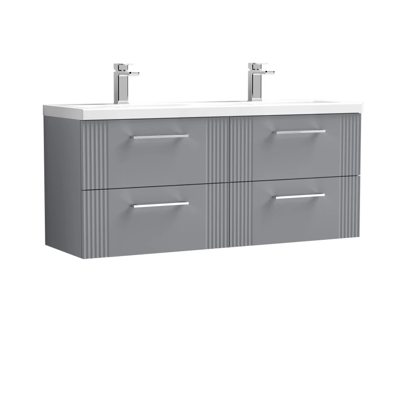Image of Balterley 4 Drawer Wall Hung Vanity Unit with Double Ceramic Basin Grey 1200mm Grey