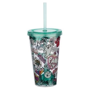 image of Simons Cat Plastic Double Walled Glitter Cup with Lid