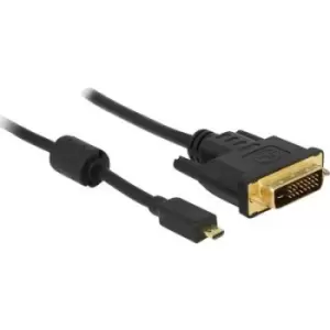 image of Delock HDMI / DVI Adapter cable HDMI-Micro-D plug, DVI-D 24+1-pin plug 2m Black 83586 incl. ferrite core, screwable, gold plated connectors HDMI cable