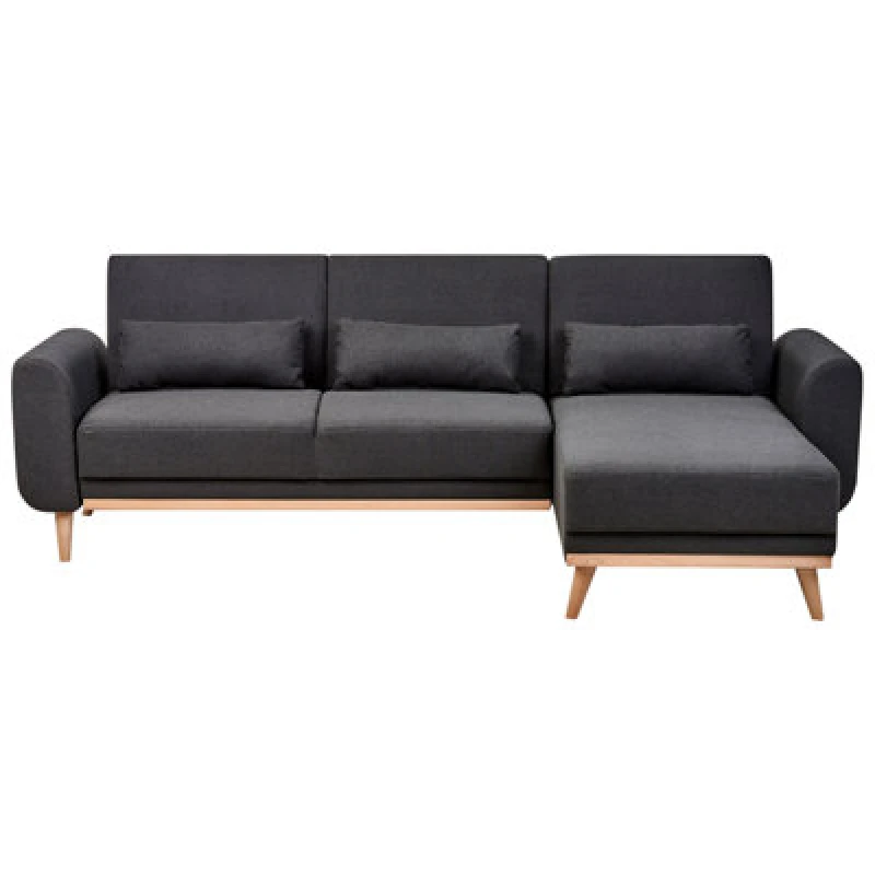 Image of Beliani Corner Sofa Bed 3 Seater Ollsta Fabric Black Left Hand