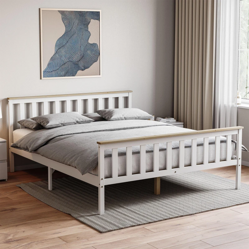 Image of Lassic Vida Designs Milan King Size Wooden Bed, High Foot White & Pine unisex King Size