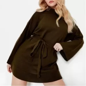 I Saw It First Funnel Neck Belted Jumper Dress - Green