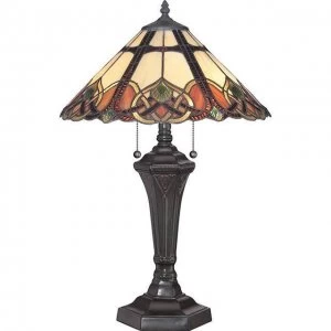 Image of 2 Light Table Lamp Vintage Bronze, Tiffany Glass, E27