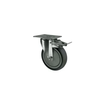 image of Braked Swivel Plate 125MM Rubber Tyre - Atlas Workholders