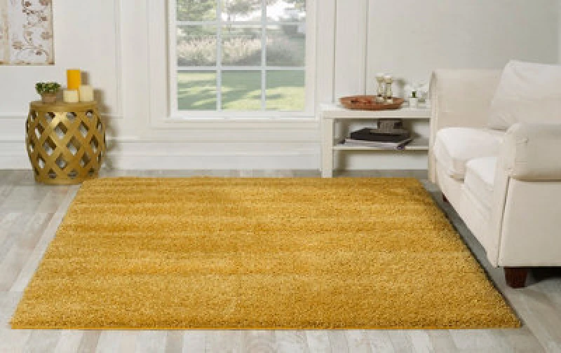 Image of Smart Living Smart Living Modern Soft Thick Pile Shaggy Area Rug in Gold Size: 60cm x 110cm Gold 60cm x 110cm Unisex 8680318938503