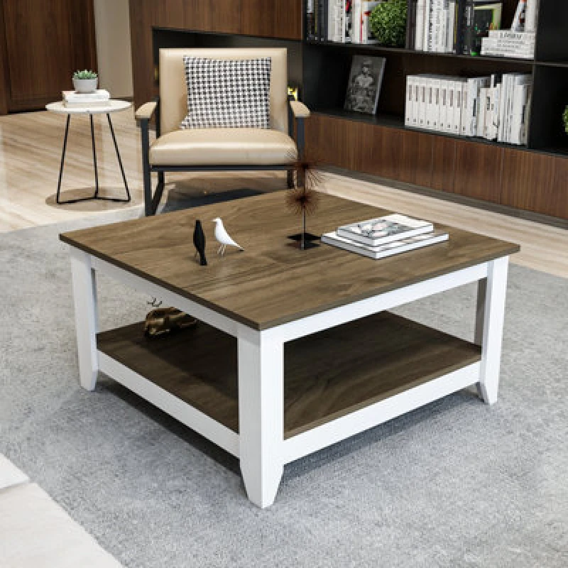 Image of Decorotika Lea 90 Cm Square Coffee Table Walnut White