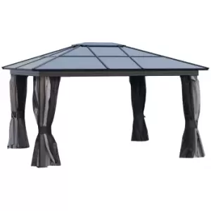 Image of Outsunny 4 x 3.6m Hardtop Gazebo with UV Resistant Polycarbonate Roof & Aluminium Frame, Garden Pavilion with Mosquito Netting and Curtains