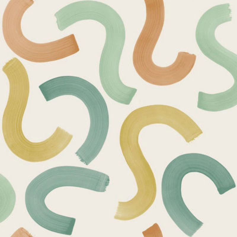 Image of Holden Decor Curly Confetti Wallpaper Teal / Ochre / Orange Holden 14111