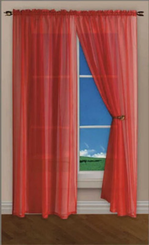 Image of Velosso Rivera Plain Voile Panel Sheer Curtains - Red