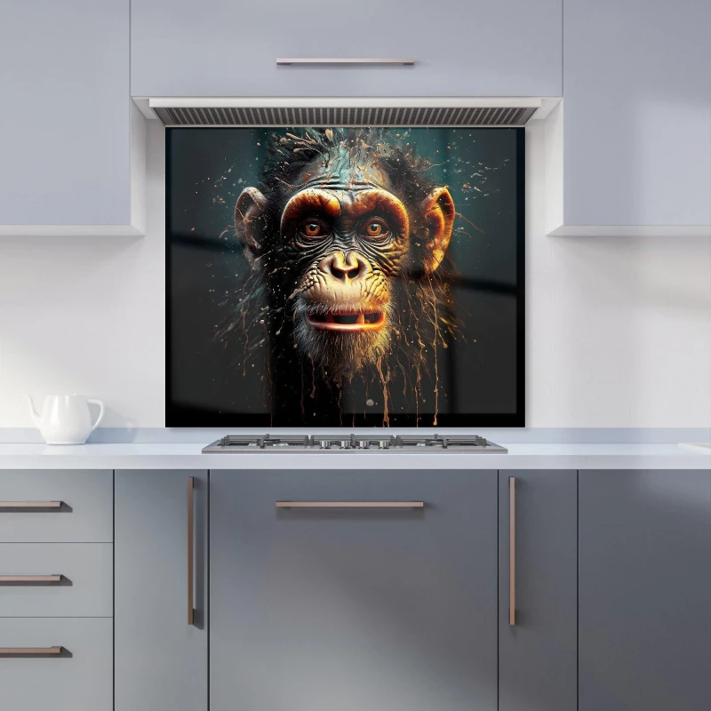 Image of Warren Reed - Designer Splashart Monkey Face Kitchen Splashback in Black Size: 700mm x 650mm Black Unisex 700mm x 650mm