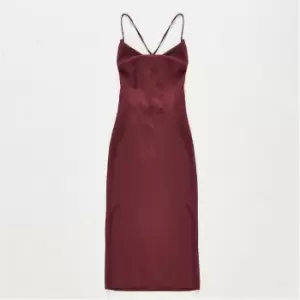 image of Missguided Petite Hammered Satin Cowl Neck Cross Back Midaxi Dress - Red