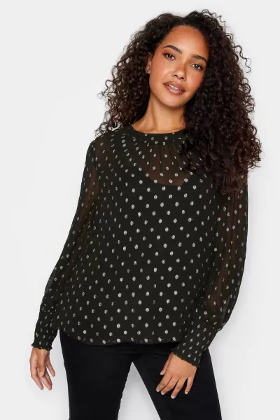Image of Metallic Print Shirred Cuff Blouse