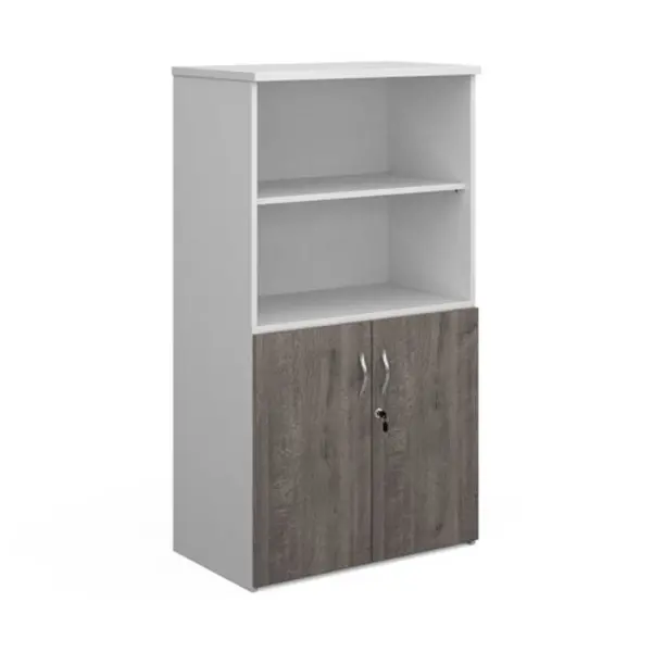 Image of Duo Duo combination unit with open top 1440mm high with 3 shelves - white with grey oak lower doors R1440OPD-WHGO