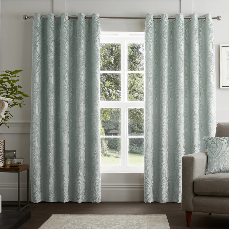 Image of Curtina Chateau Embossed Jacquard Ready Made Eyelet Curtains Duck Egg
