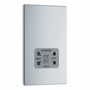 Image of BG Nexus Flatplate Screwless Polished Chrome Dual Voltage Shaver Socket 115/240V Grey Insert - FPC20G